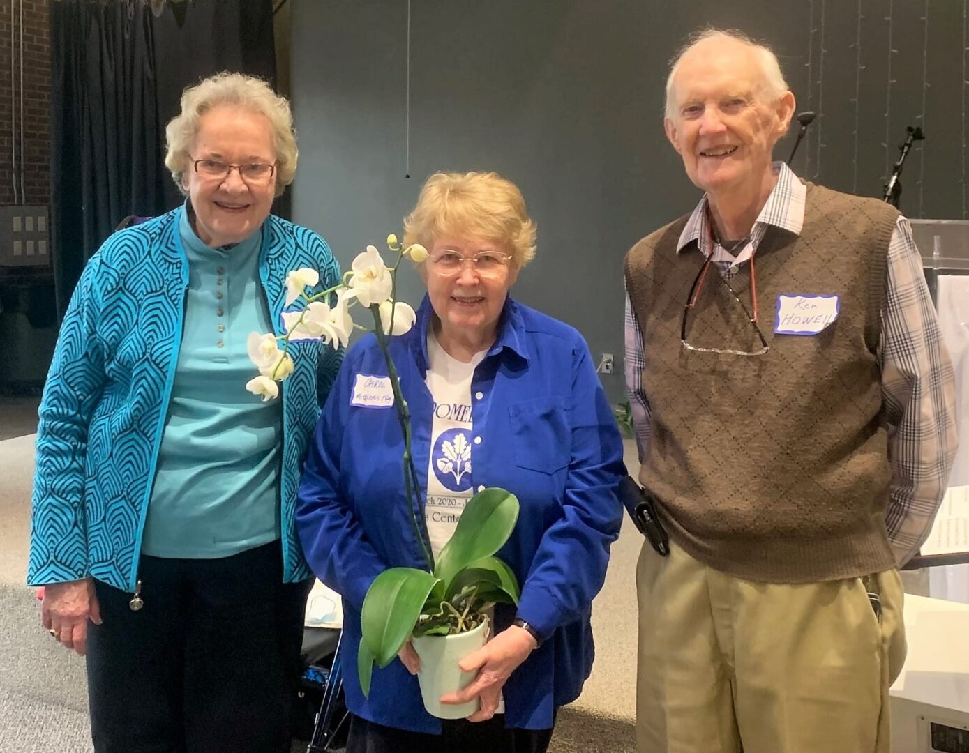 Carol McGinnis Kay, flanked by the two members who wrote her nomination letter: Lynne Mahaffey and Ken Howell.